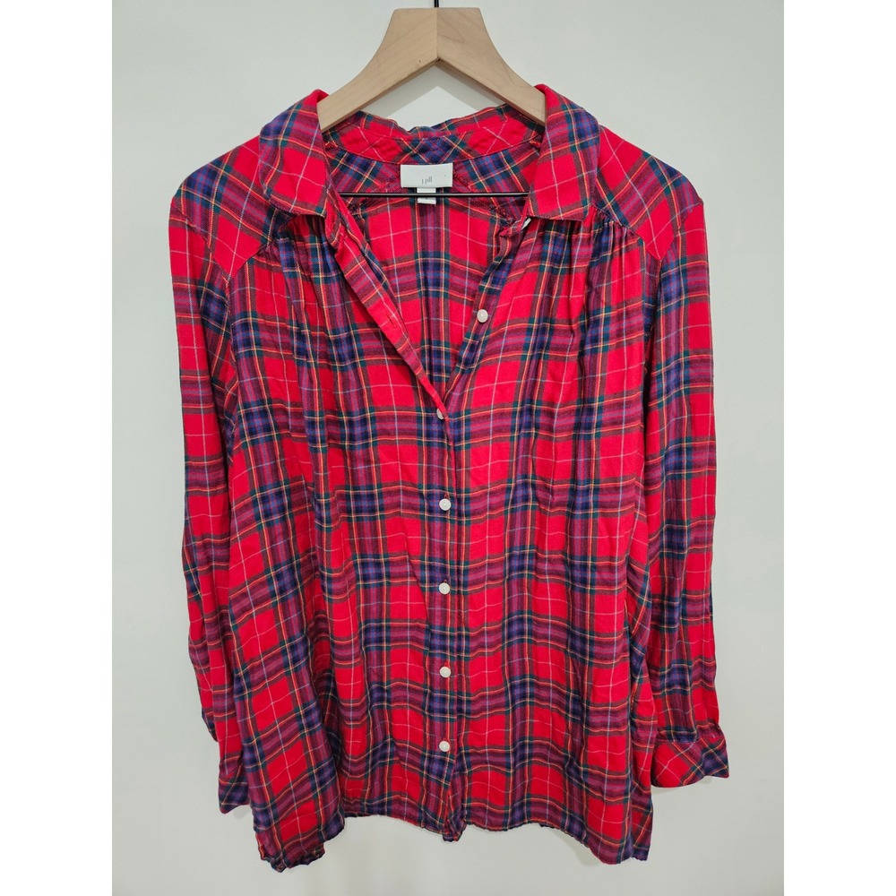 J. Jill Red Plaid Button Down Shirt Womens XL Cotton Modal Blend Long Sleeve Top